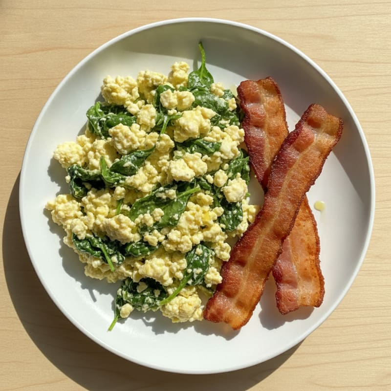 Cottage Cheese Scramble with Spinach and Turkey Bacon