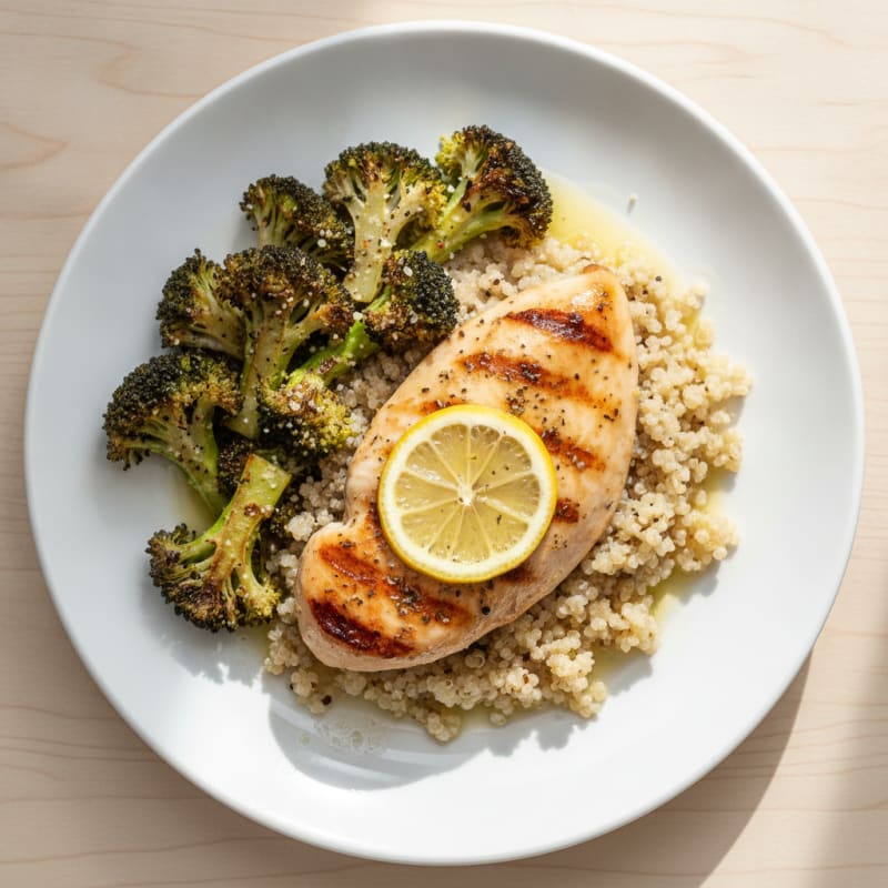 Grilled Chicken Breast with Quinoa and Roasted Broccoli