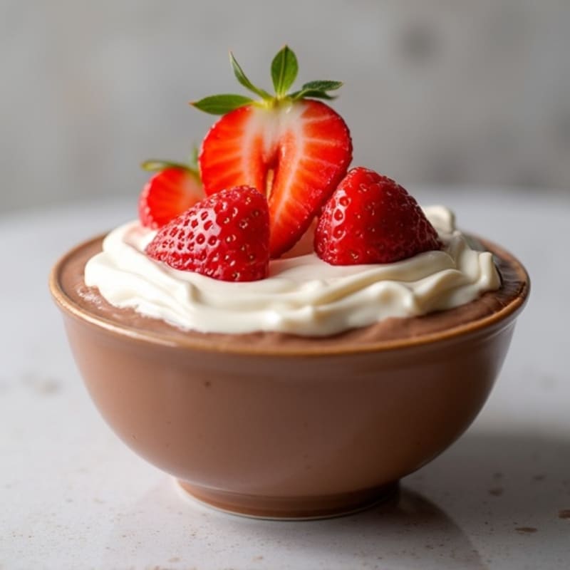 Protein Chocolate Greek Yogurt with Sliced Strawberries