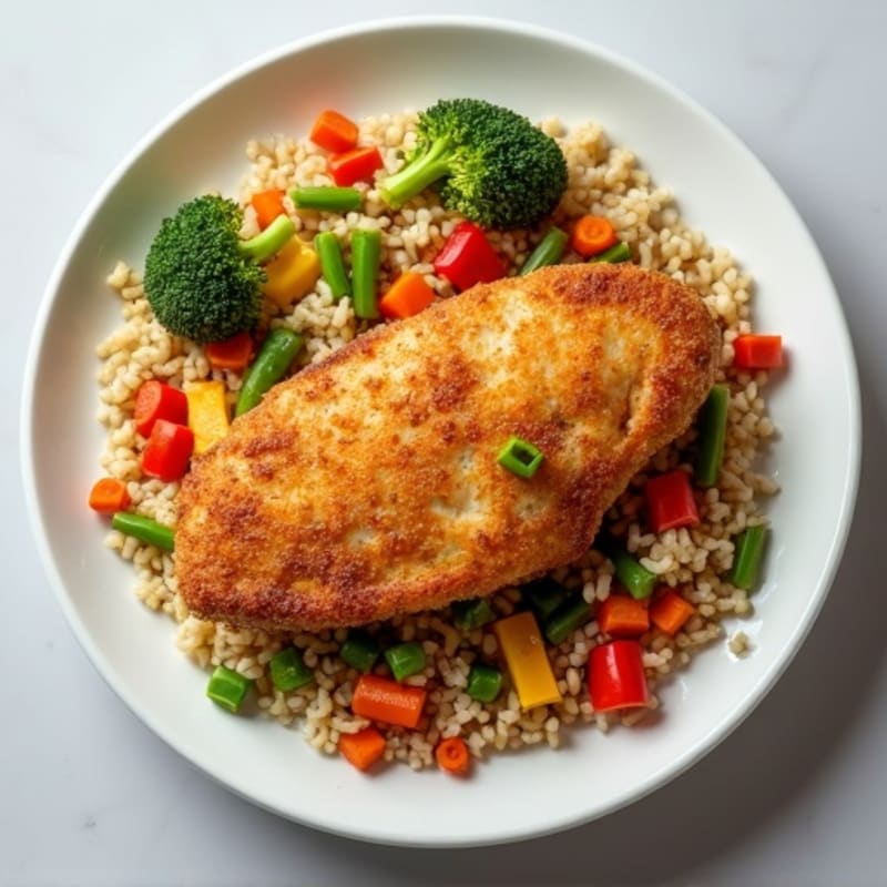 Crispy Chicken and Vegetable Brown Rice Stir-Fry