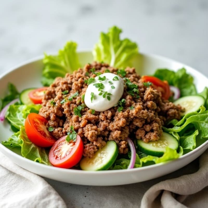 Lean Ground Beef and Crispy Lettuce Salad with Creamy Tangy Dressing