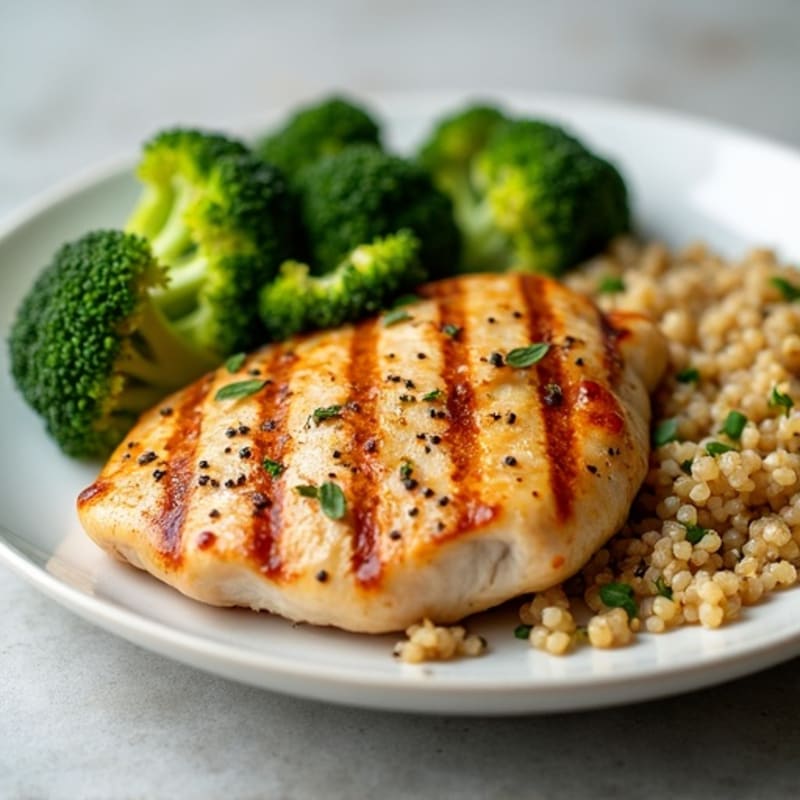 Grilled Chicken Breast with Roasted Broccoli and Quinoa