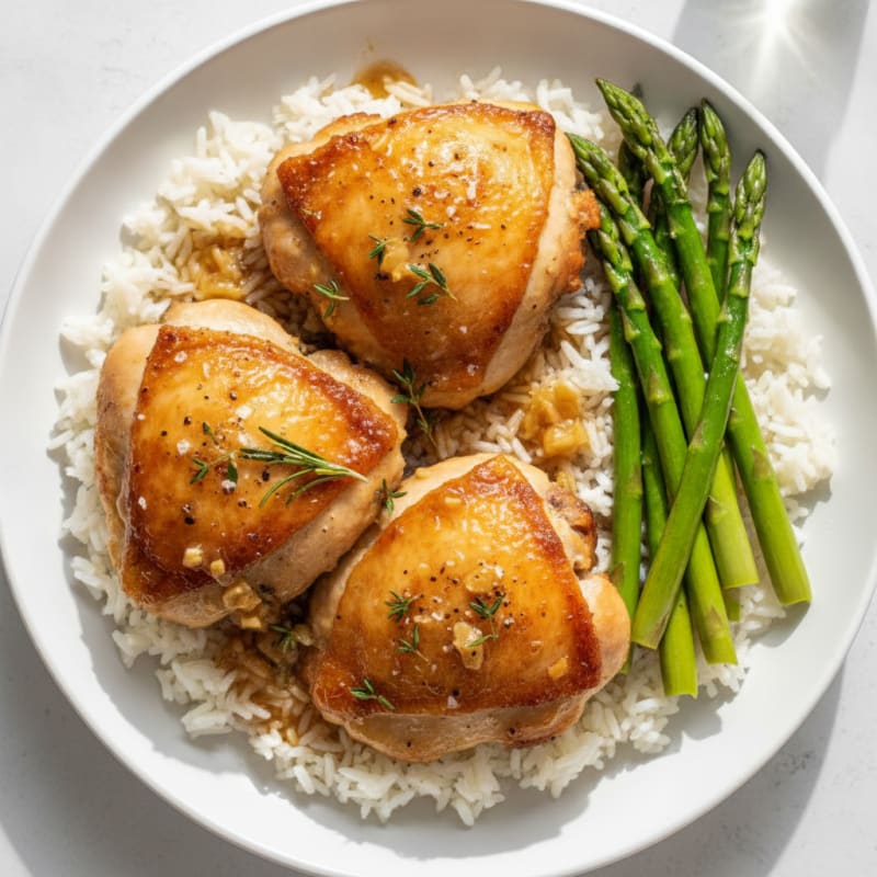 Garlic-Herb Roasted Chicken Thighs with Asparagus