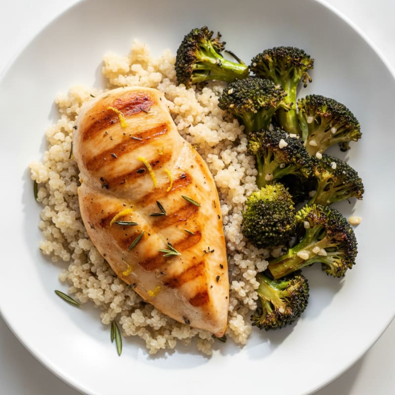 Grilled Chicken Breast with Roasted Broccoli and Quinoa