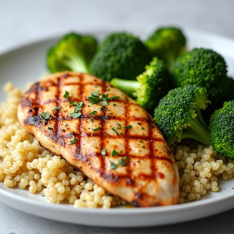 Grilled Chicken Breast with Roasted Broccoli and Quinoa