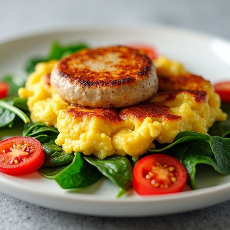 Egg White and Turkey Sausage Scramble with Spinach and Tomatoes