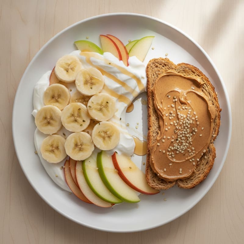 Greek Yogurt Parfait with Banana, Apple, and Toasted Bread