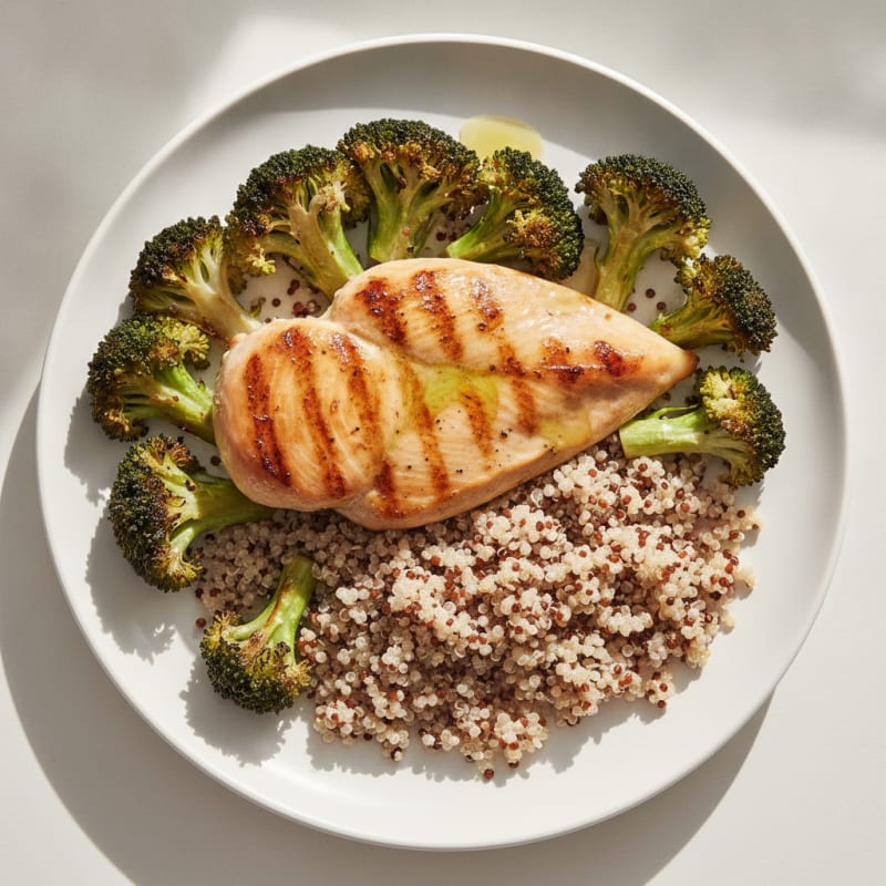 Grilled Chicken Breast with Quinoa and Roasted Broccoli