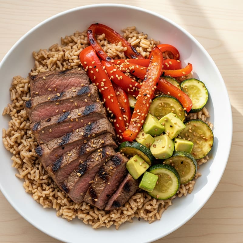 Grilled Beef and Veggie Rice Bowl