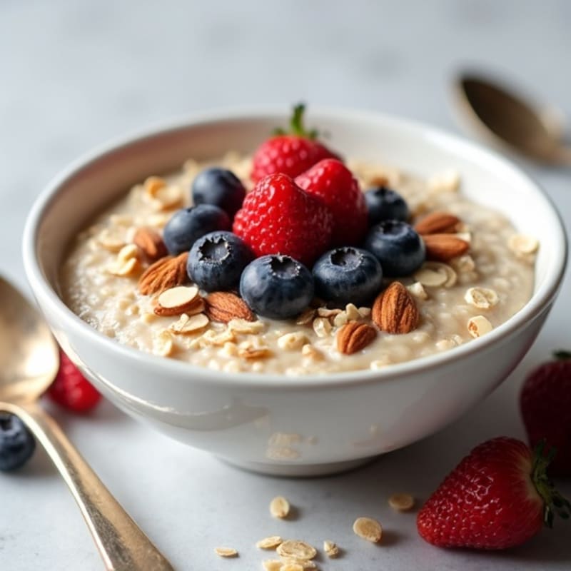 Creamy Protein Oatmeal with Fresh Berries and Crunchy Nuts