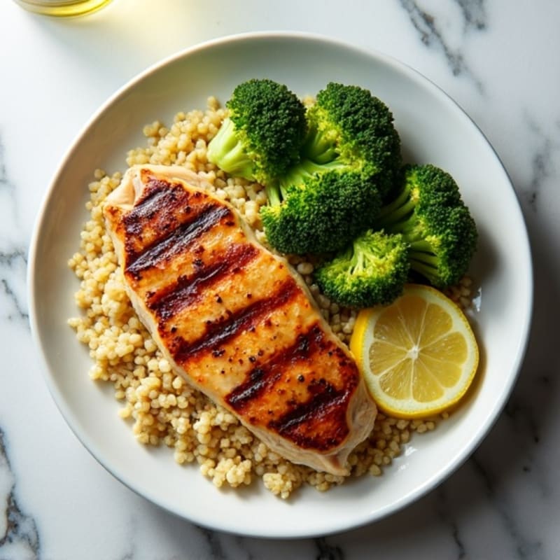 Grilled Chicken Breast with Quinoa and Roasted Broccoli