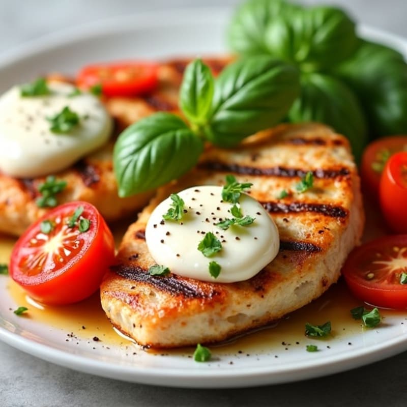 Grilled Chicken with Creamy Mozzarella, Juicy Tomatoes, and Fresh Basil