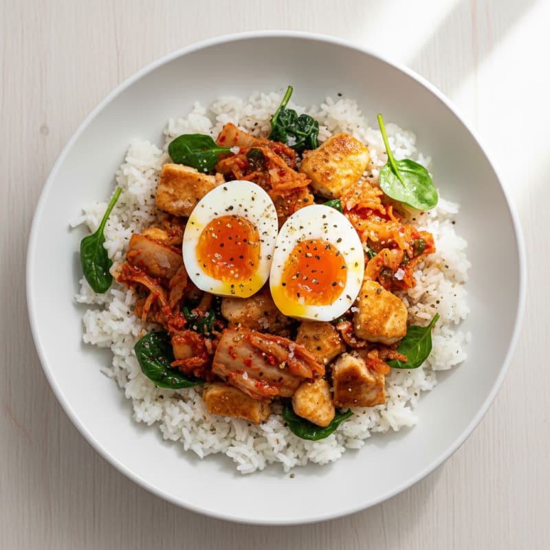 Jammy Egg and Kimchi Rice Bowl