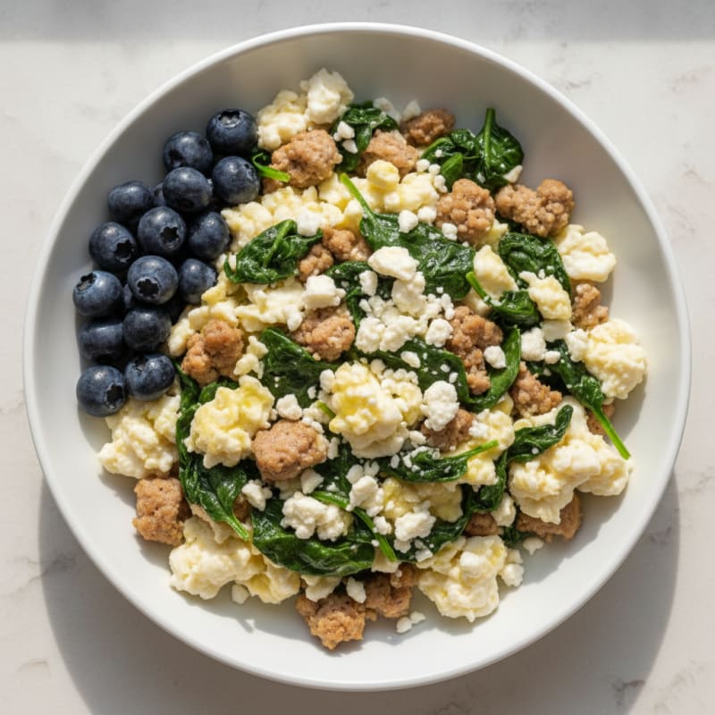 Egg White and Turkey Sausage Scramble with Spinach and Feta