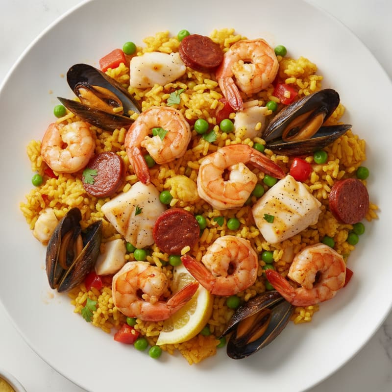 Saffron Seafood Paella with Chorizo
