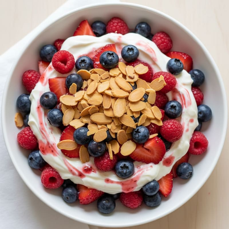 Greek Yogurt Protein Parfait with Mixed Berries and Almonds