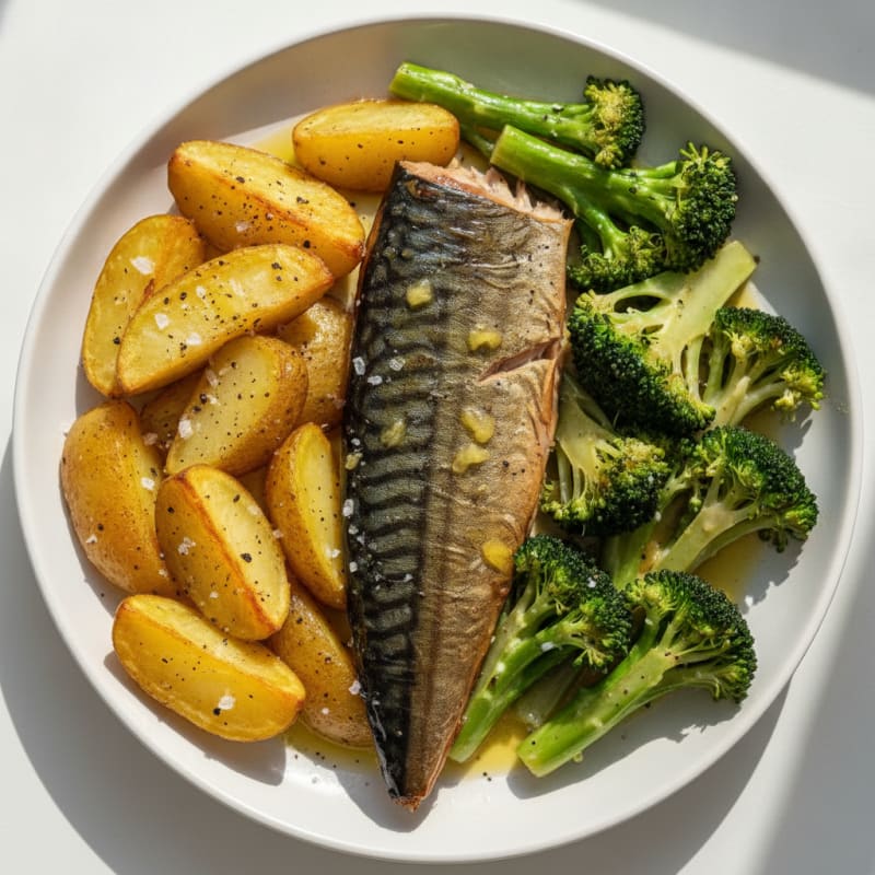 Smoked Mackerel with Roasted Potatoes and Broccoli