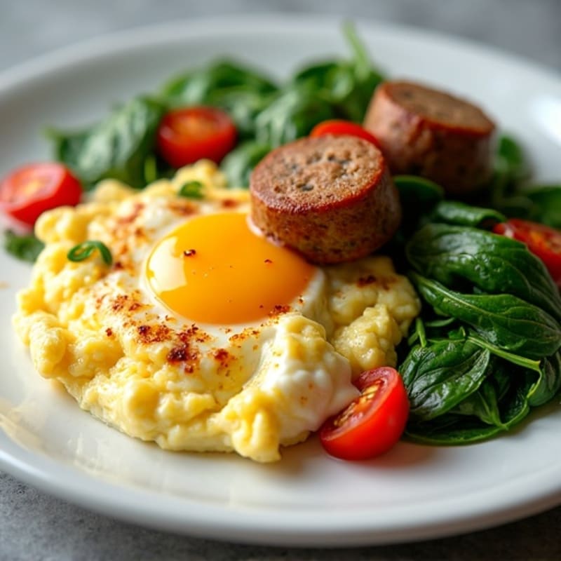 Egg White and Turkey Sausage Scramble with Spinach and Tomatoes