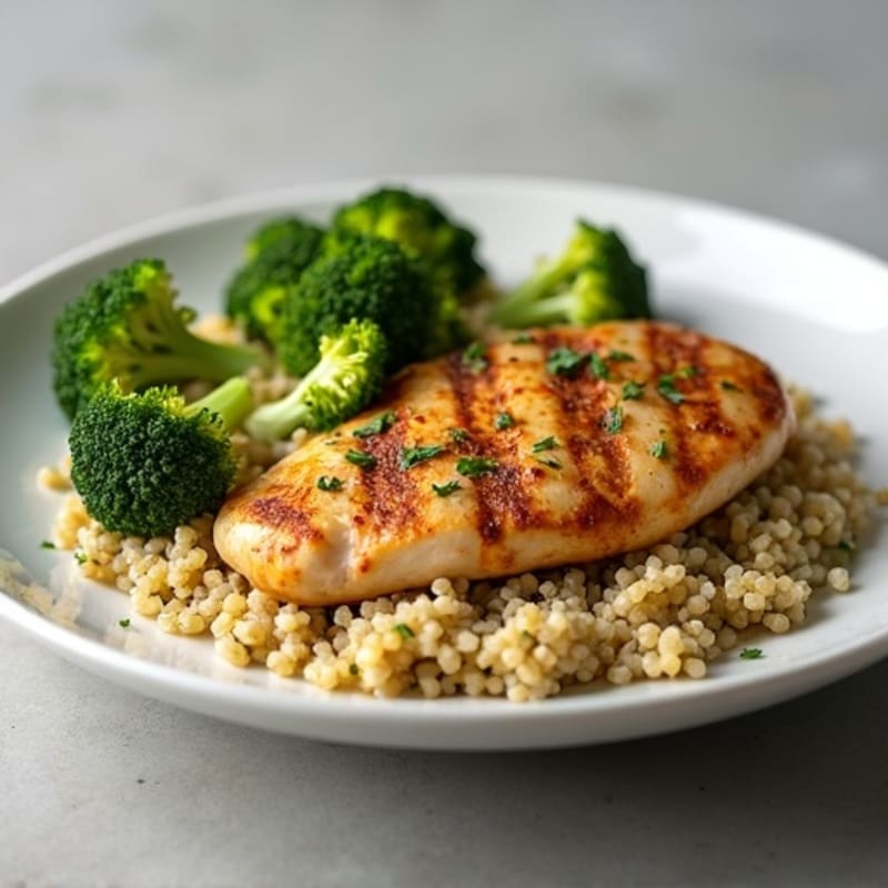 Grilled Chicken Breast with Quinoa and Roasted Broccoli