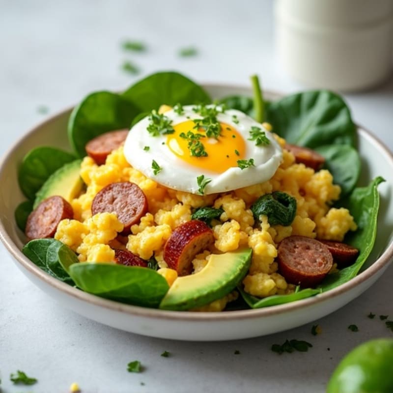 Egg White and Spinach Scramble with Turkey Sausage