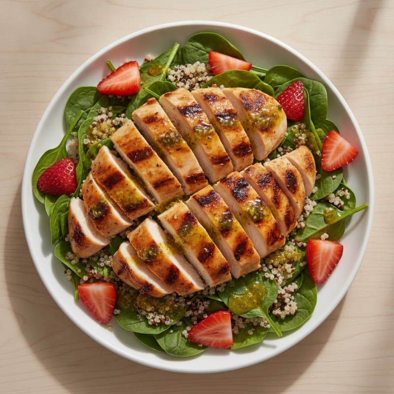 Grilled Chicken Breast with Spinach Salad and Quinoa
