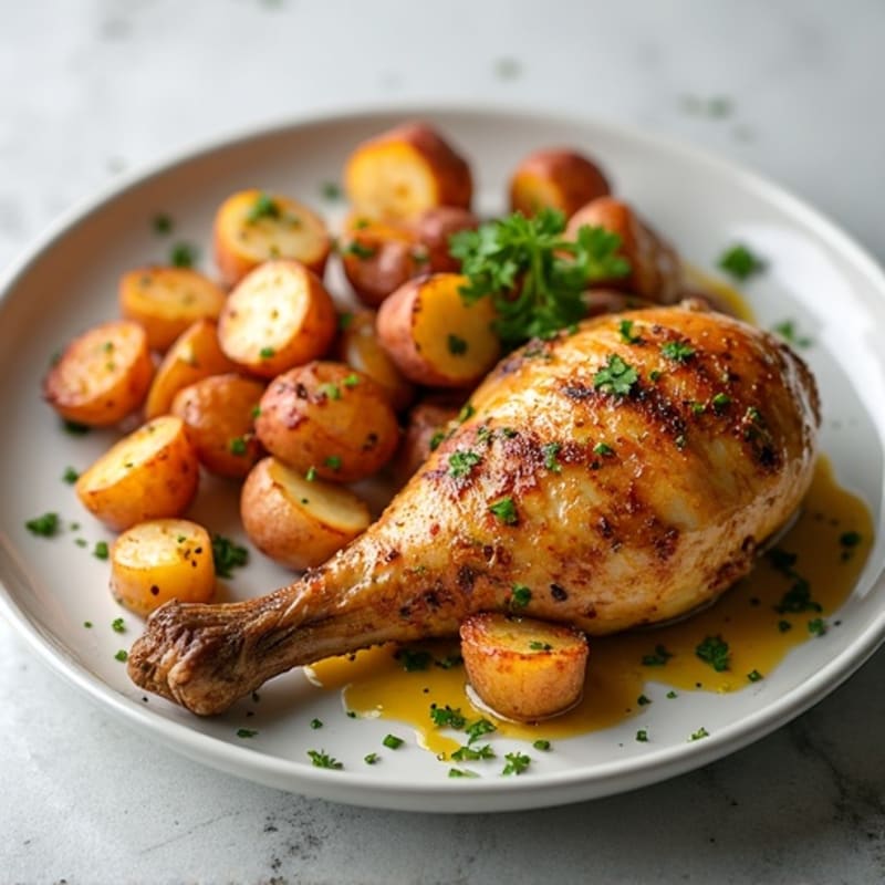 Garlic Herb Roasted Chicken with Crispy Red Onion Potatoes