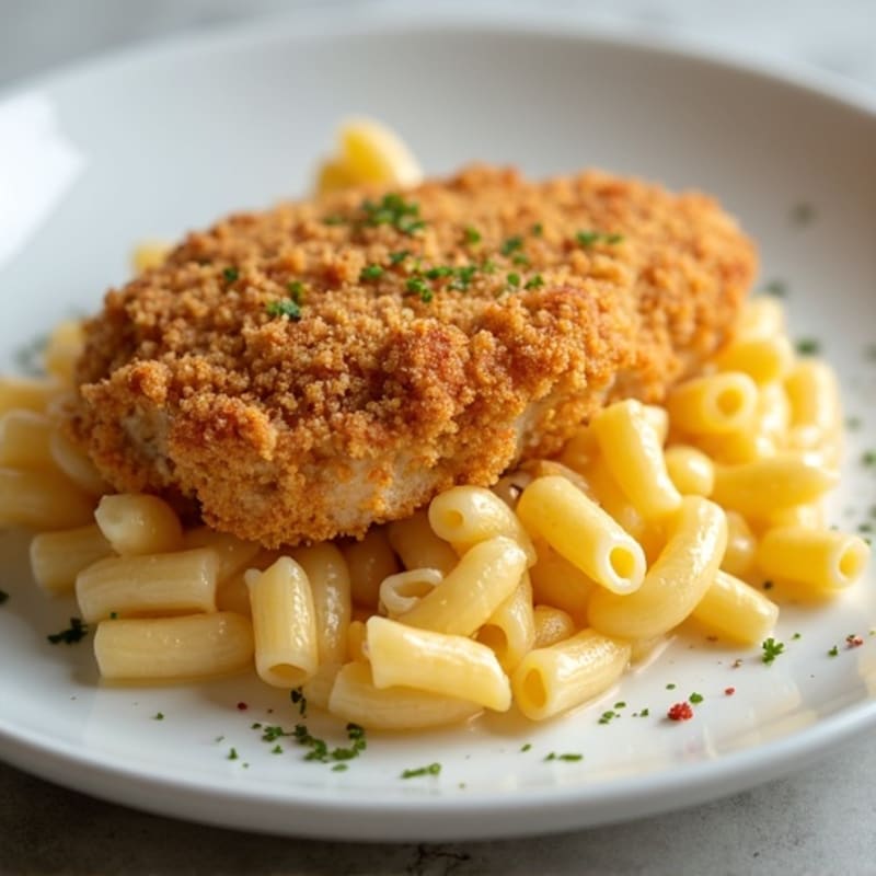 Creamy Cauliflower Mac and Cheese Bake with Crispy Chicken