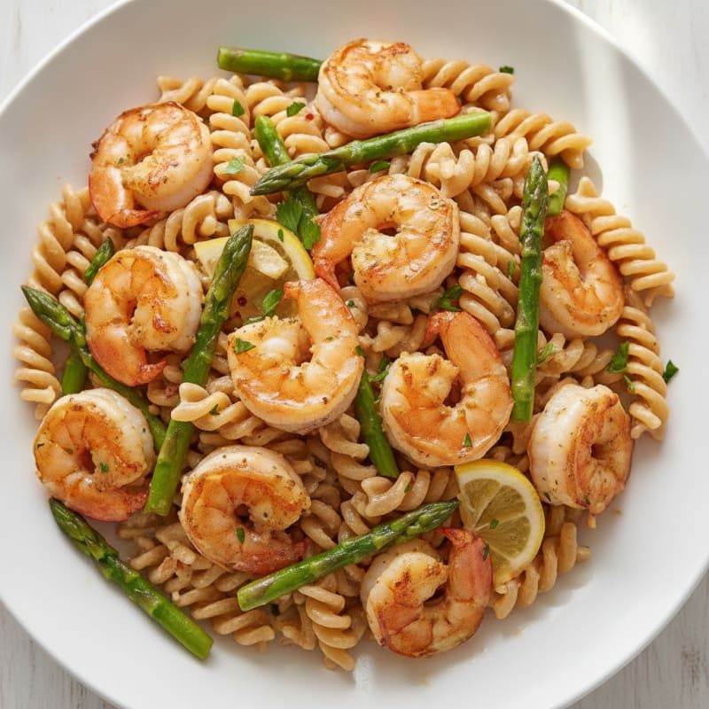Garlic Butter Shrimp Pasta with Asparagus
