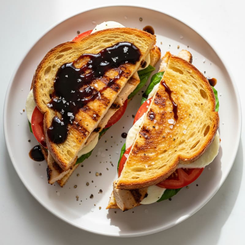 Golden Grilled Caprese Sandwich with Balsamic Glaze
