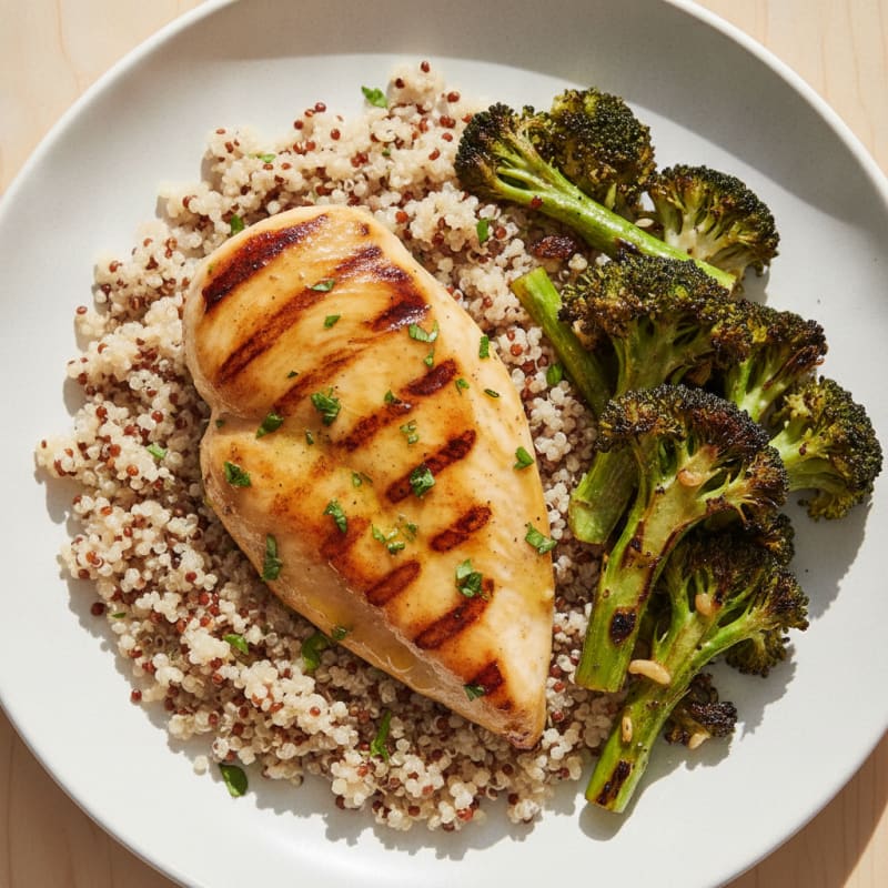 Grilled Chicken Breast with Quinoa and Roasted Broccoli