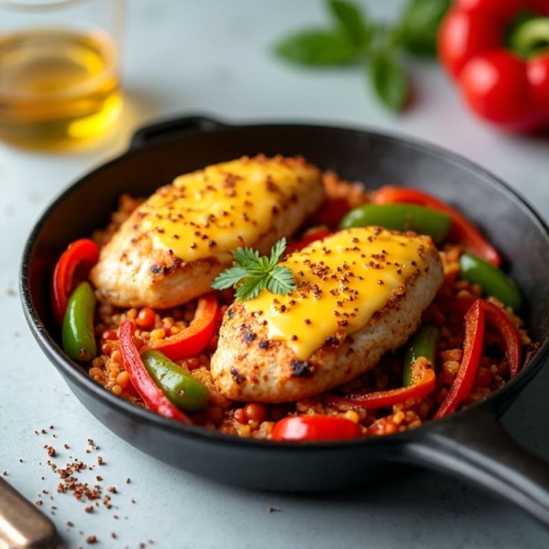Spicy Chicken and Pepper Skillet with Cheesy Topping