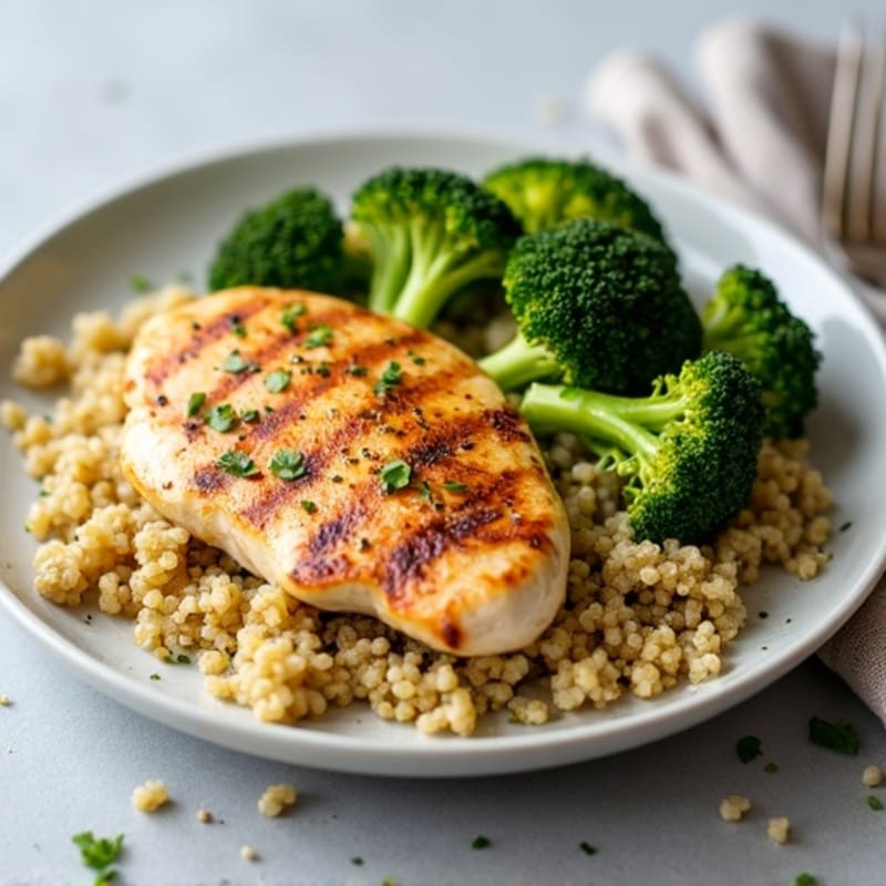 Grilled Chicken Breast with Quinoa and Roasted Broccoli