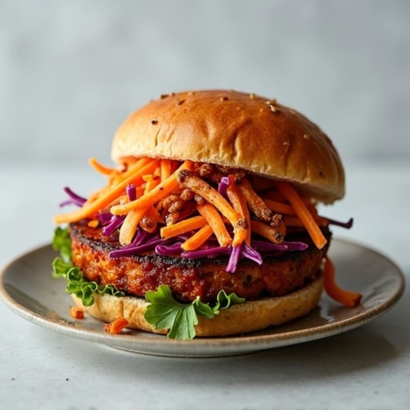 Roasted Smoky BBQ Tempeh Sandwich with Fresh Slaw