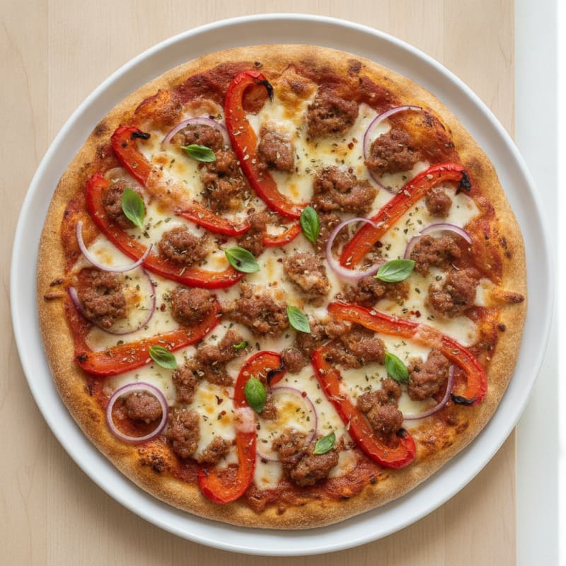Chorizo and Roasted Red Pepper Pizza
