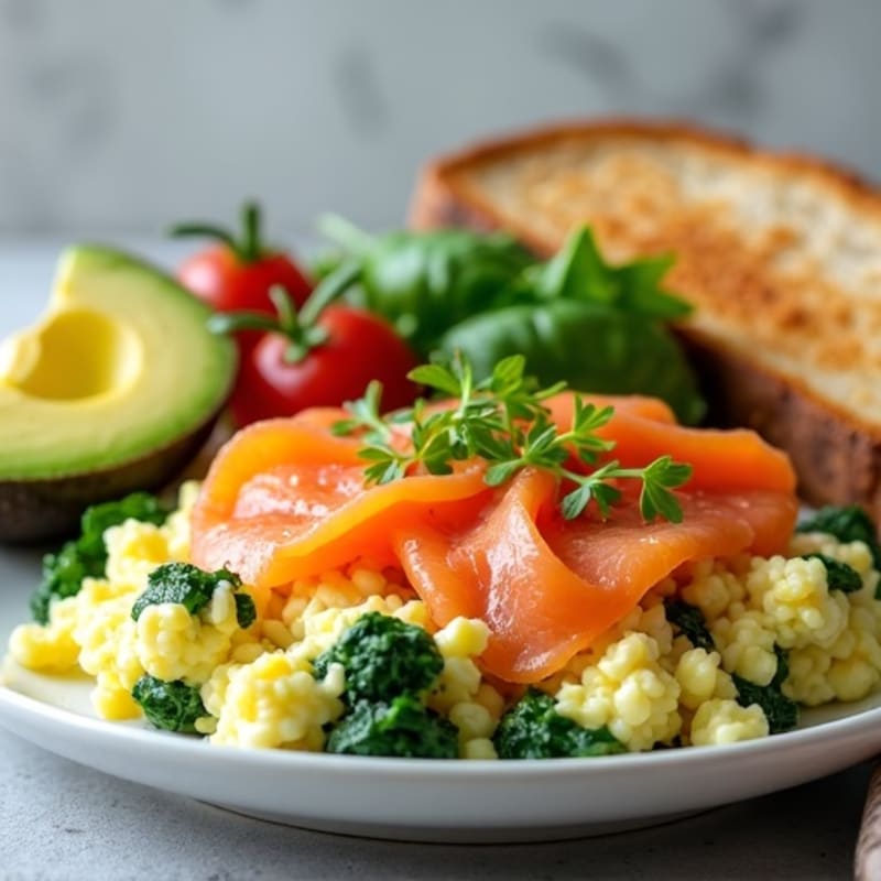 Cottage Cheese Scramble with Spinach and Smoked Salmon
