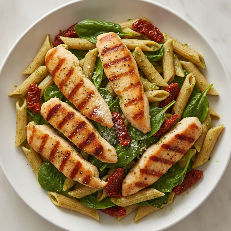 Pesto Chicken Pasta with Sun-Dried Tomatoes