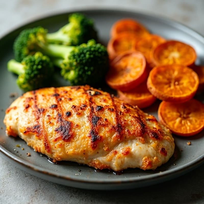 Sheet Pan Crispy Chicken and Sweet Potato Chips with Roasted Broccoli
