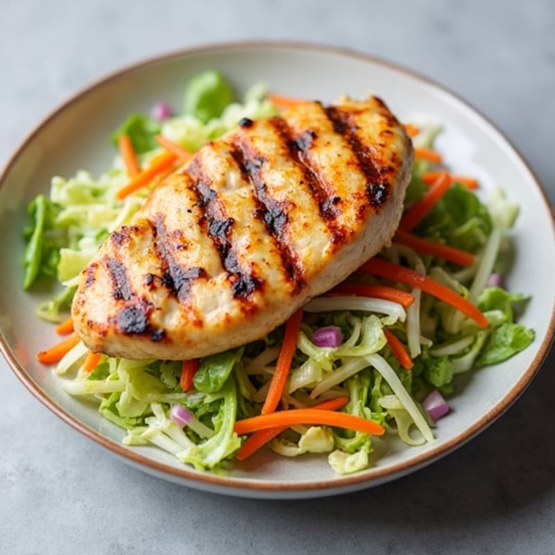 Grilled Chicken Breast over Crunchy Cabbage Slaw with Lemon Vinaigrette