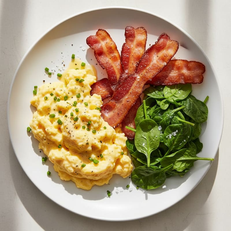 Creamy Scrambled Eggs with Crispy Bacon
