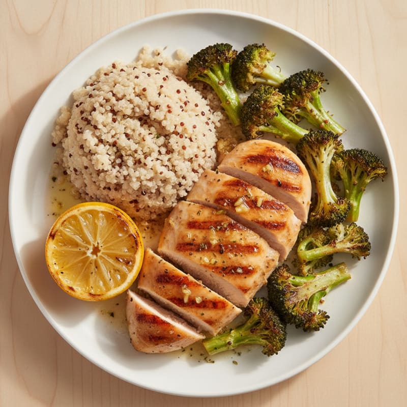 Grilled Chicken Breast with Quinoa and Roasted Broccoli
