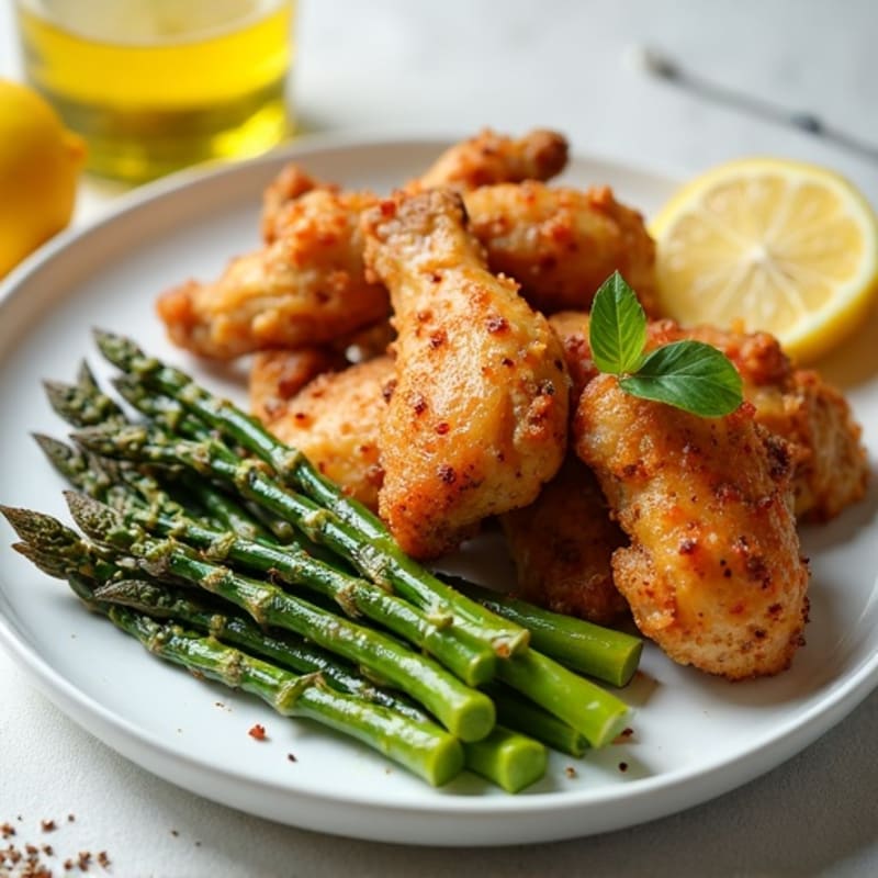 Crispy Baked Lemon Garlic Chicken Wings with Roasted Asparagus