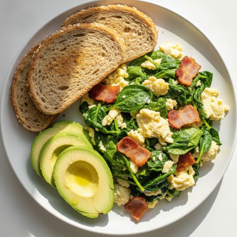 Crispy Turkey Bacon and Egg White Scramble with Spinach