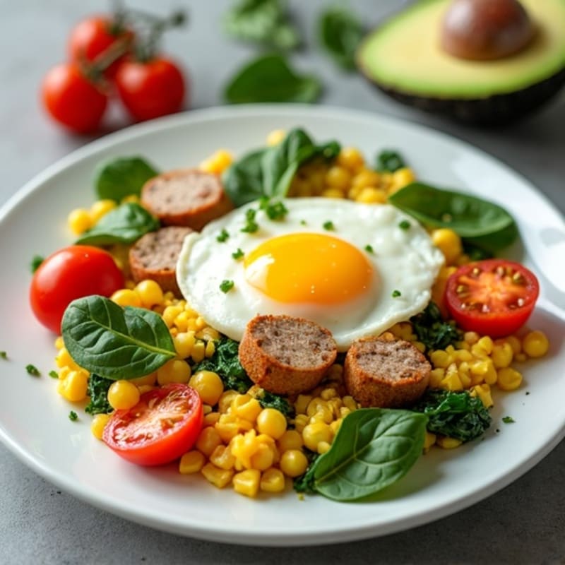 Egg White and Turkey Sausage Scramble with Spinach and Cherry Tomatoes