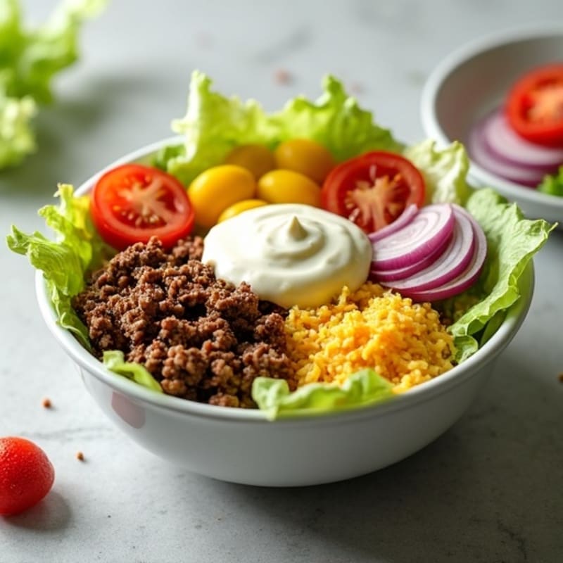 Lean Ground Beef Big Mac Style Bowl with Crispy Lettuce and Tangy Dressing