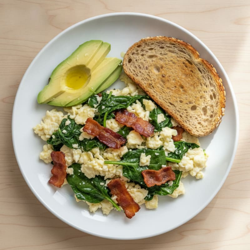 Egg White Scramble with Spinach and Turkey Bacon