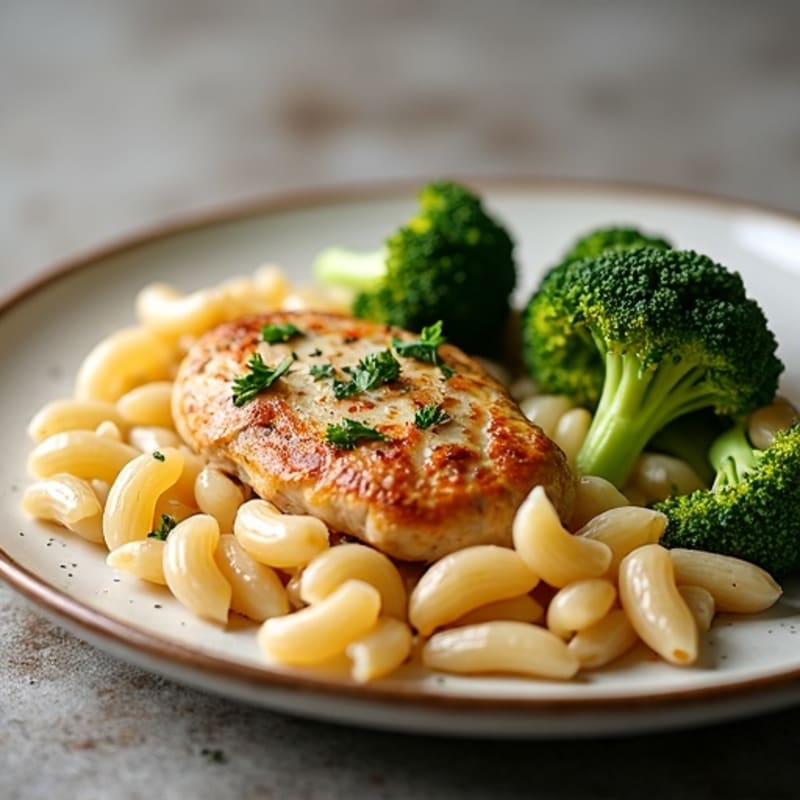 Chicken with Creamy Cashew Whole Wheat Pasta and Roasted Broccoli