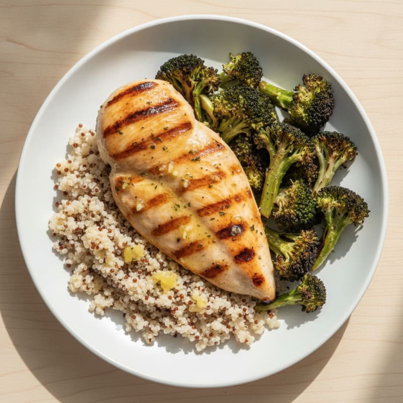 Grilled Chicken Breast with Quinoa and Roasted Broccoli
