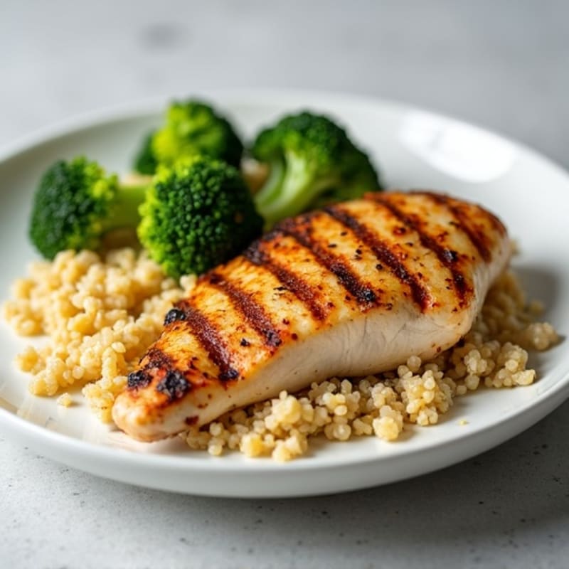 Grilled Chicken Breast with Quinoa and Steamed Broccoli