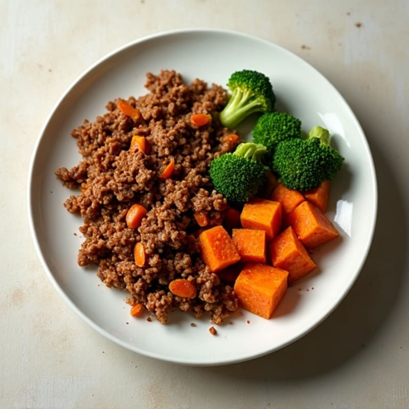 Spiced Ground Beef with Roasted Sweet Potatoes and Crispy Broccoli