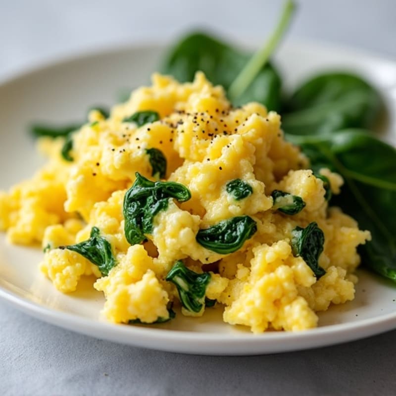 High-Protein Fluffy Scrambled Eggs with Fresh Spinach